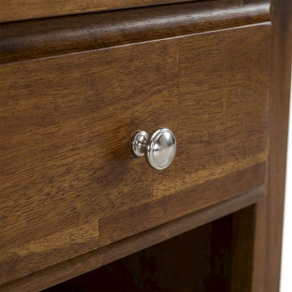 Small Nightstand with Wood Drawer in Antique Walnut Finish for Bedroom Storage