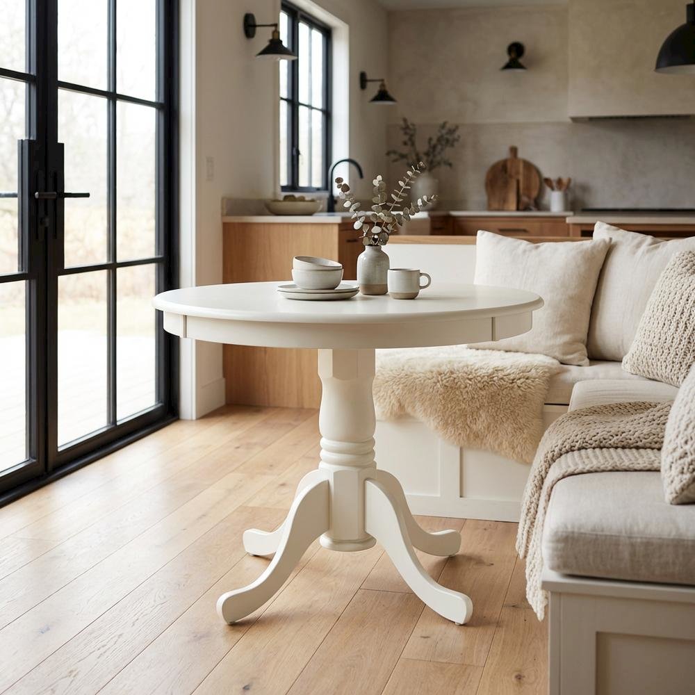 Elegant Round Small Dining Table – White Finish, Ideal for 2 or 4