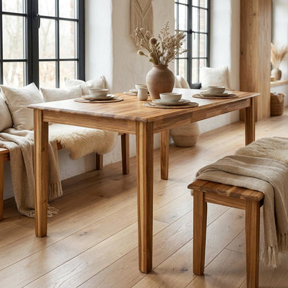 Rectangular Dinner Table, Natural Finish Wood, Small 4-Leg Kitchen Dinette