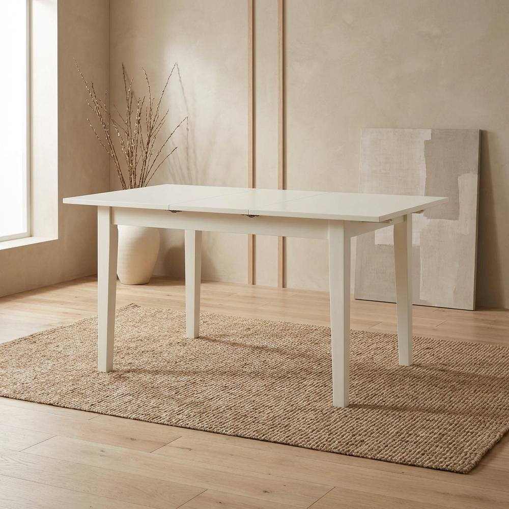 Linen White Rectangular Dining Table, Butterfly Leaf, Seats 4