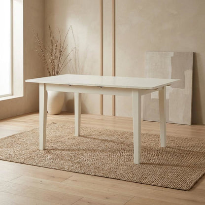 Linen White Rectangular Dining Table, Butterfly Leaf, Seats 4