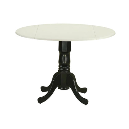Linen White Drop Leaf Round Table, Pedestal Base, Seats 4