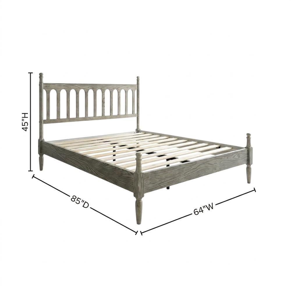 Solid Wood Bed with Headboard, Traditional Platform, Weathered Gray Oak, Queen