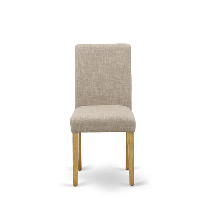 1NDAB3-OAK-04 Dining Table Set 3 Pc - Two Dining Room Chairs and a Modern Dining Table - Oak Finish Wood - Light Fawn Color Linen Fabric