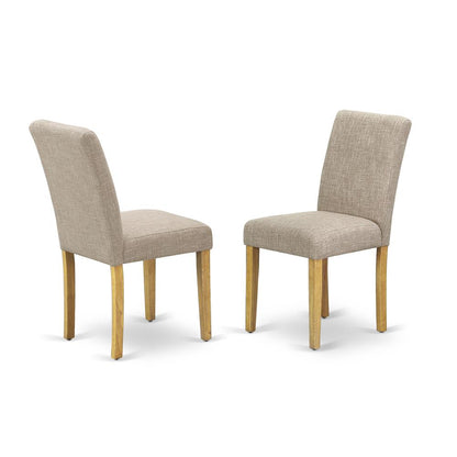 1NDAB3-OAK-04 Dining Table Set 3 Pc - Two Dining Room Chairs and a Modern Dining Table - Oak Finish Wood - Light Fawn Color Linen Fabric