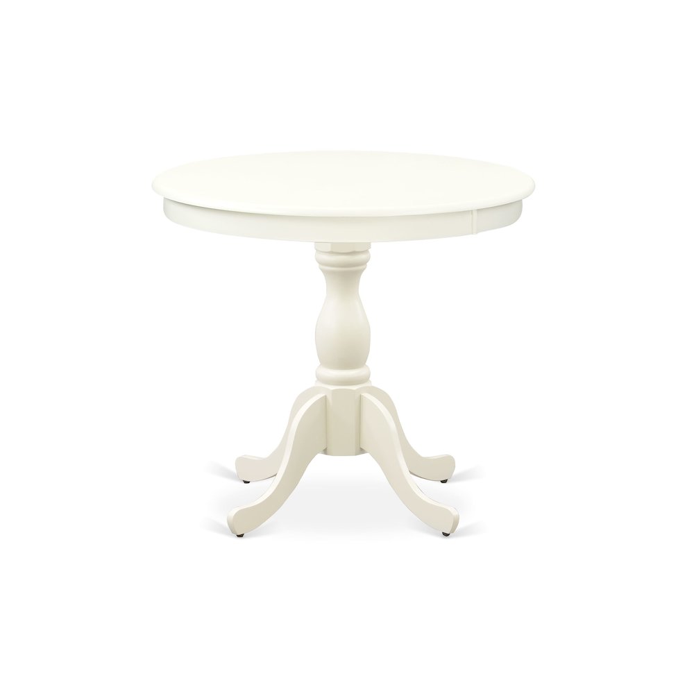 AMCL3-LWH-W 3 Piece Dining Room Set - 1 Pedestal Table and 2 Linen White Wooden Chairs - Linen White Finish