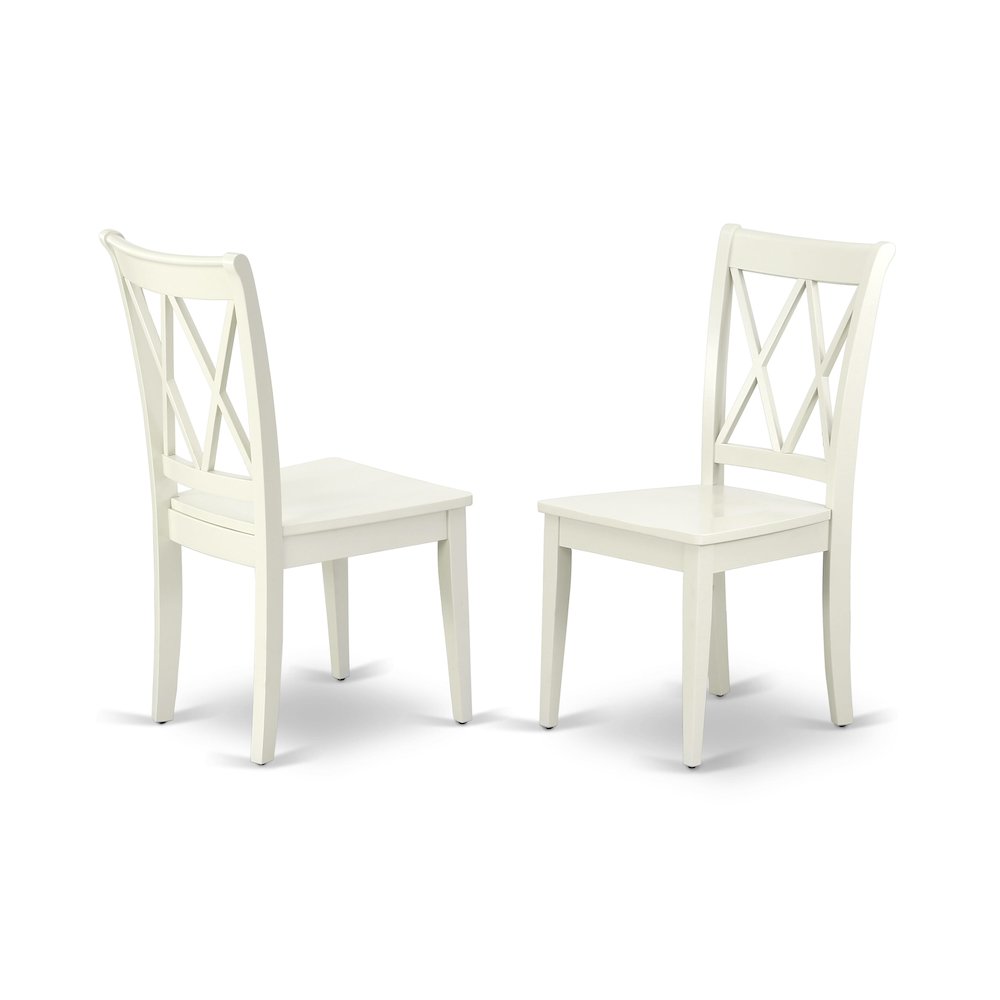East West Furniture HBCL3-LWH-W 3 Piece Dining Table Set - Linen White Dinner Table and 2 Linen White Kitchen Chairs with Double X-Back - Linen White Finish