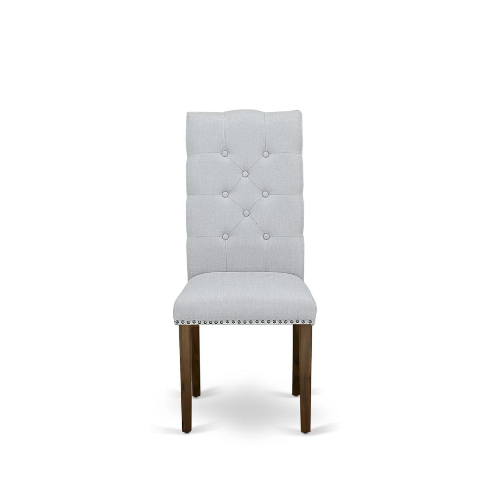 7-pc dining table set with Chair’s Legs and Modern Gray Linen Fabric