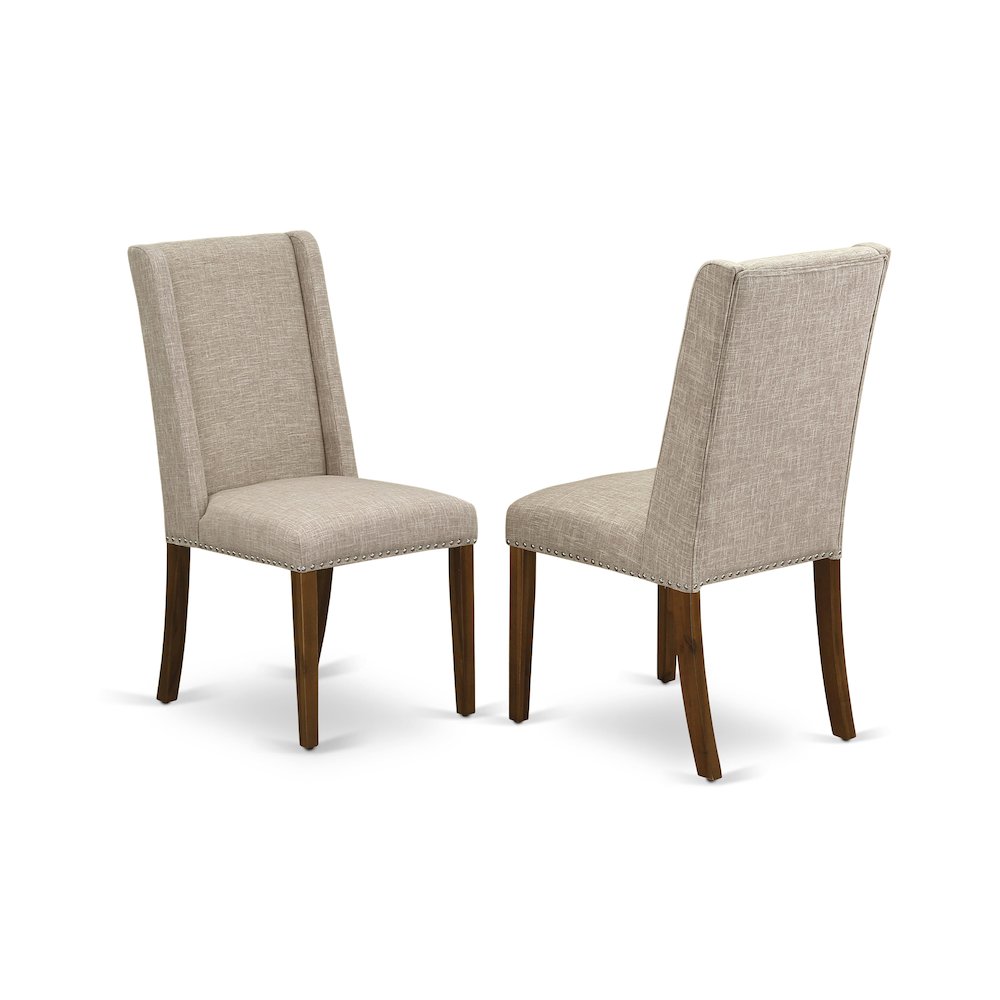 7-Piece Dining Table Set A Wooden Dining Table, 6 Light Tan Fabric Parsons Chair