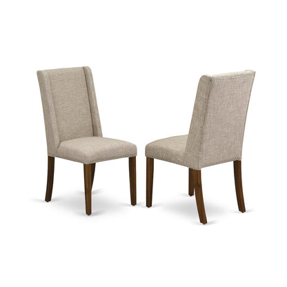 7-Piece Dining Table Set A Wooden Dining Table, 6 Light Tan Fabric Parsons Chair