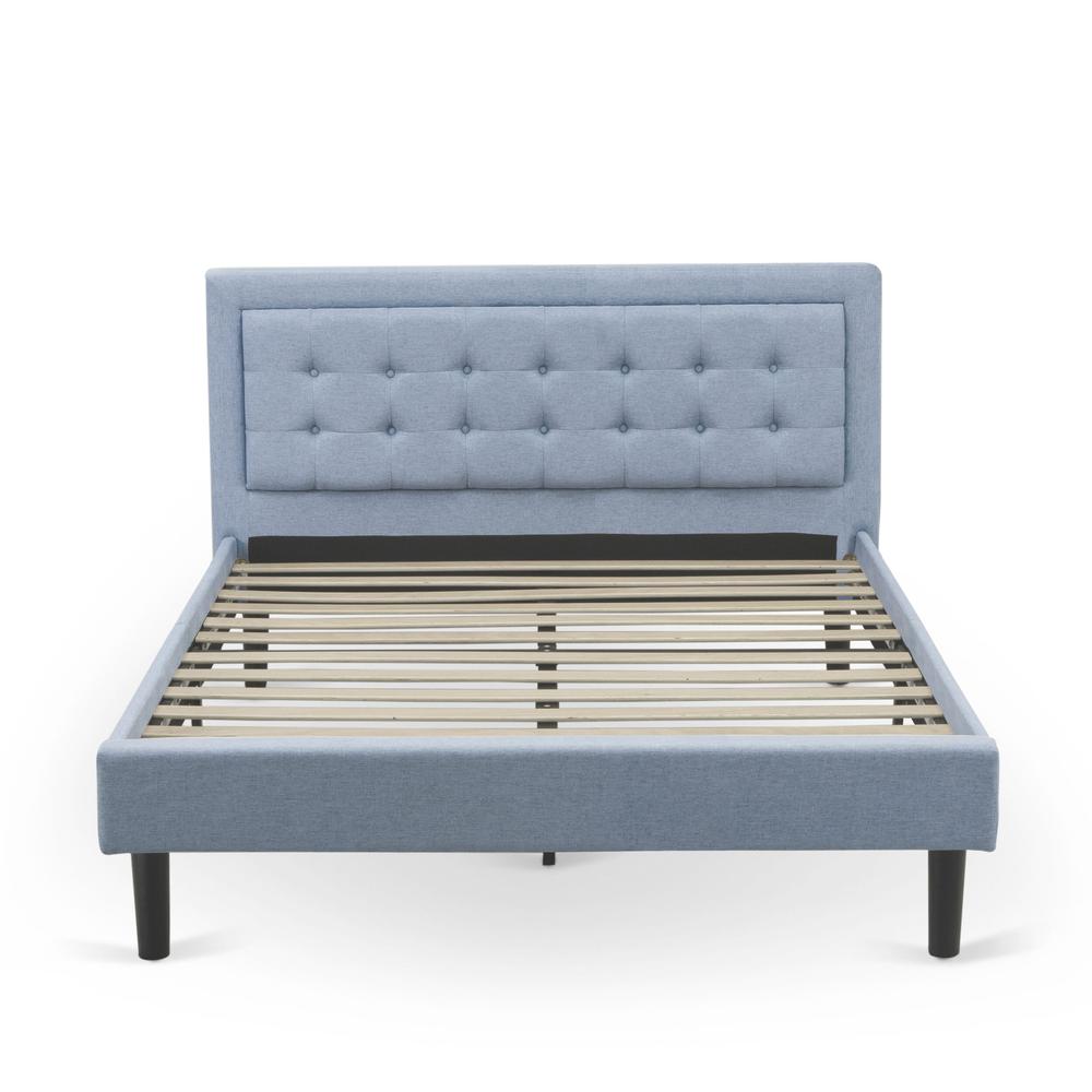 FN11Q-1GA0C 2-Piece Fannin Bed Set with 1 Queen Size Frame and an End Table for bedroom - Denim Blue Linen Fabric