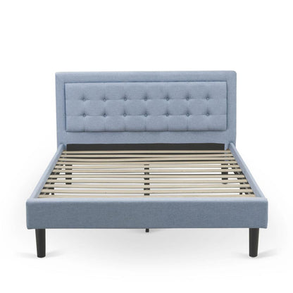 FN11Q-1GA0C 2-Piece Fannin Bed Set with 1 Queen Size Frame and an End Table for bedroom - Denim Blue Linen Fabric