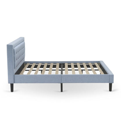 FN11Q-1GA0C 2-Piece Fannin Bed Set with 1 Queen Size Frame and an End Table for bedroom - Denim Blue Linen Fabric
