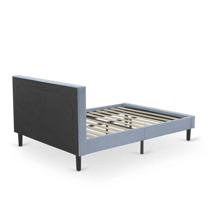 FN11Q-1GA0C 2-Piece Fannin Bed Set with 1 Queen Size Frame and an End Table for bedroom - Denim Blue Linen Fabric