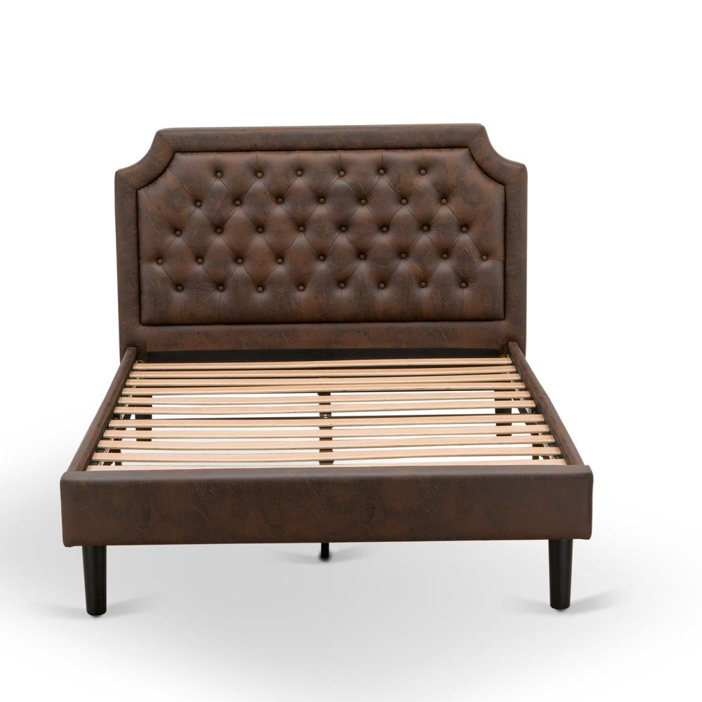 GB25F-1GA06 2-Pc Platform Bed Set with a Full Bed and a Wire brushed Black Night Stand - Dark Brown Faux Leather and Black Legs