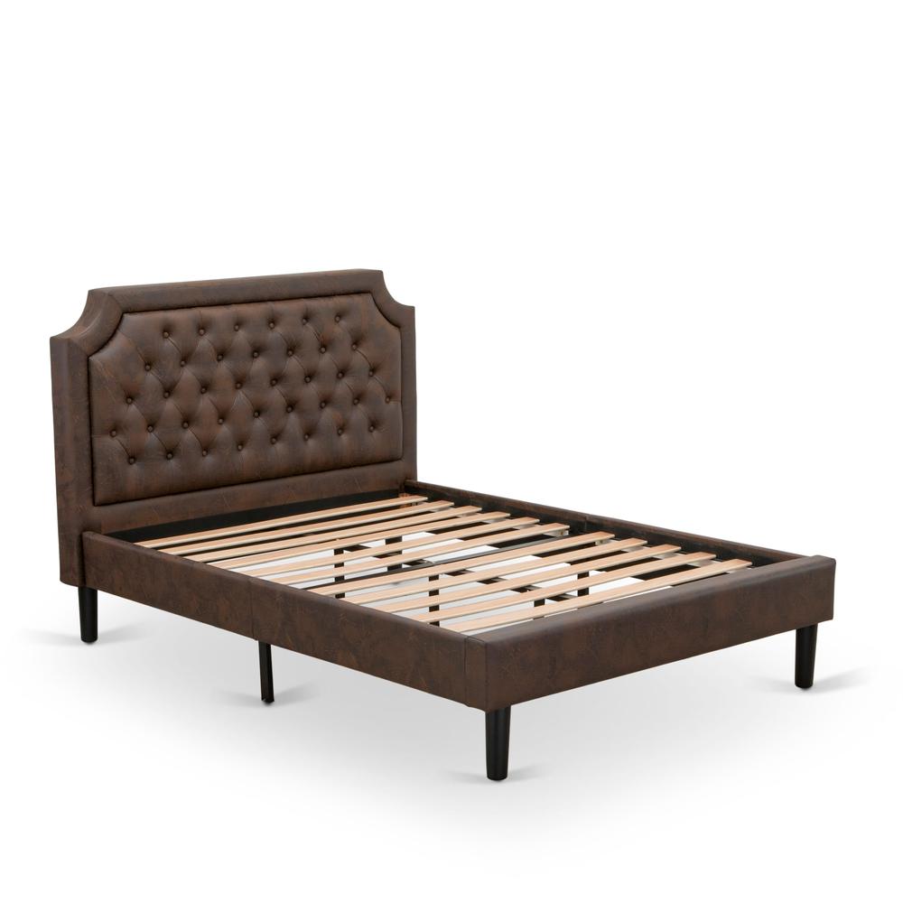 GB25F-1GA06 2-Pc Platform Bed Set with a Full Bed and a Wire brushed Black Night Stand - Dark Brown Faux Leather and Black Legs