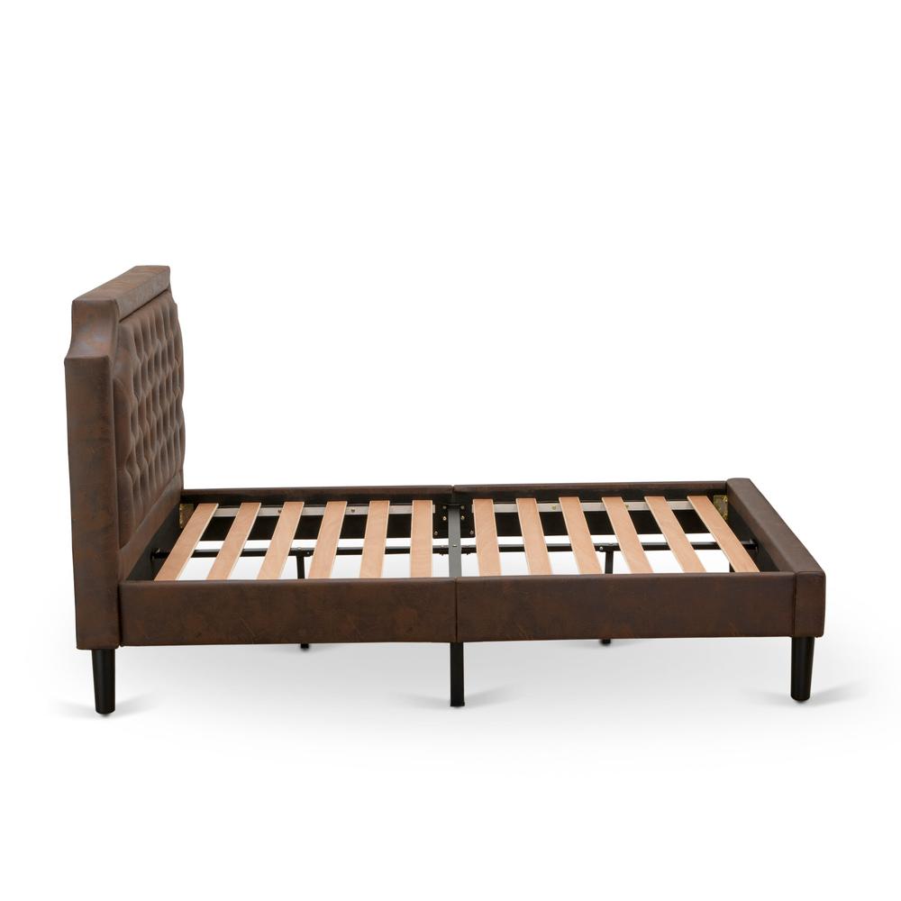 GB25F-1GA06 2-Pc Platform Bed Set with a Full Bed and a Wire brushed Black Night Stand - Dark Brown Faux Leather and Black Legs