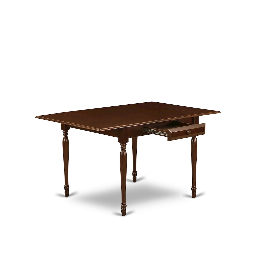 1MZAB3-MAH-72 3Pc Dinette Sets for Small Spaces Consists of a Wood Dining Table and 2 Parsons Dining Chairs with Firebrick Red Color PU Leather, Drop Leaf Table with Full Back Chairs, Mahogany Finish