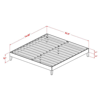 NVP-23-F Full Platform Bed Frame with 4 Solid Wood Legs and 2 Extra Center Legs - Oak Finish