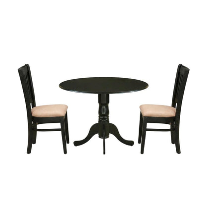 Wood Drop-Leaf Dining Table 3-Piece Set with Linen Slatted Chairs