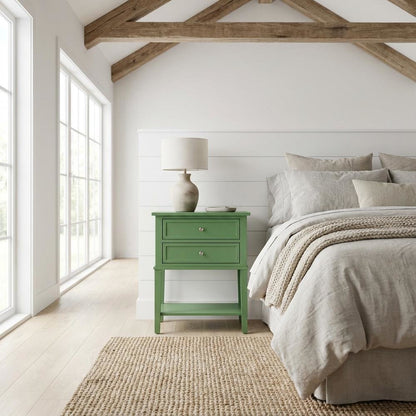 Clover Green Wooden Nightstand with 2 Drawers and Stable Design