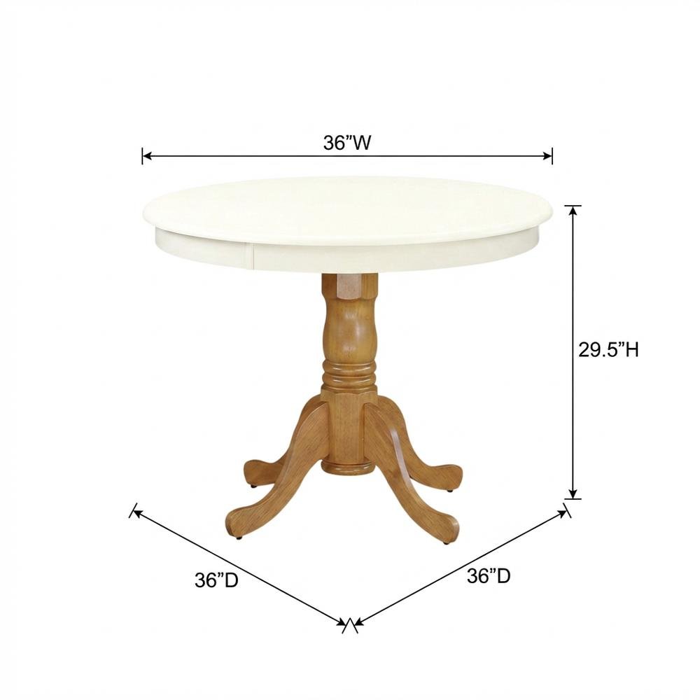 Linen White Oak Round Pedestal Dining Table, Seats 4