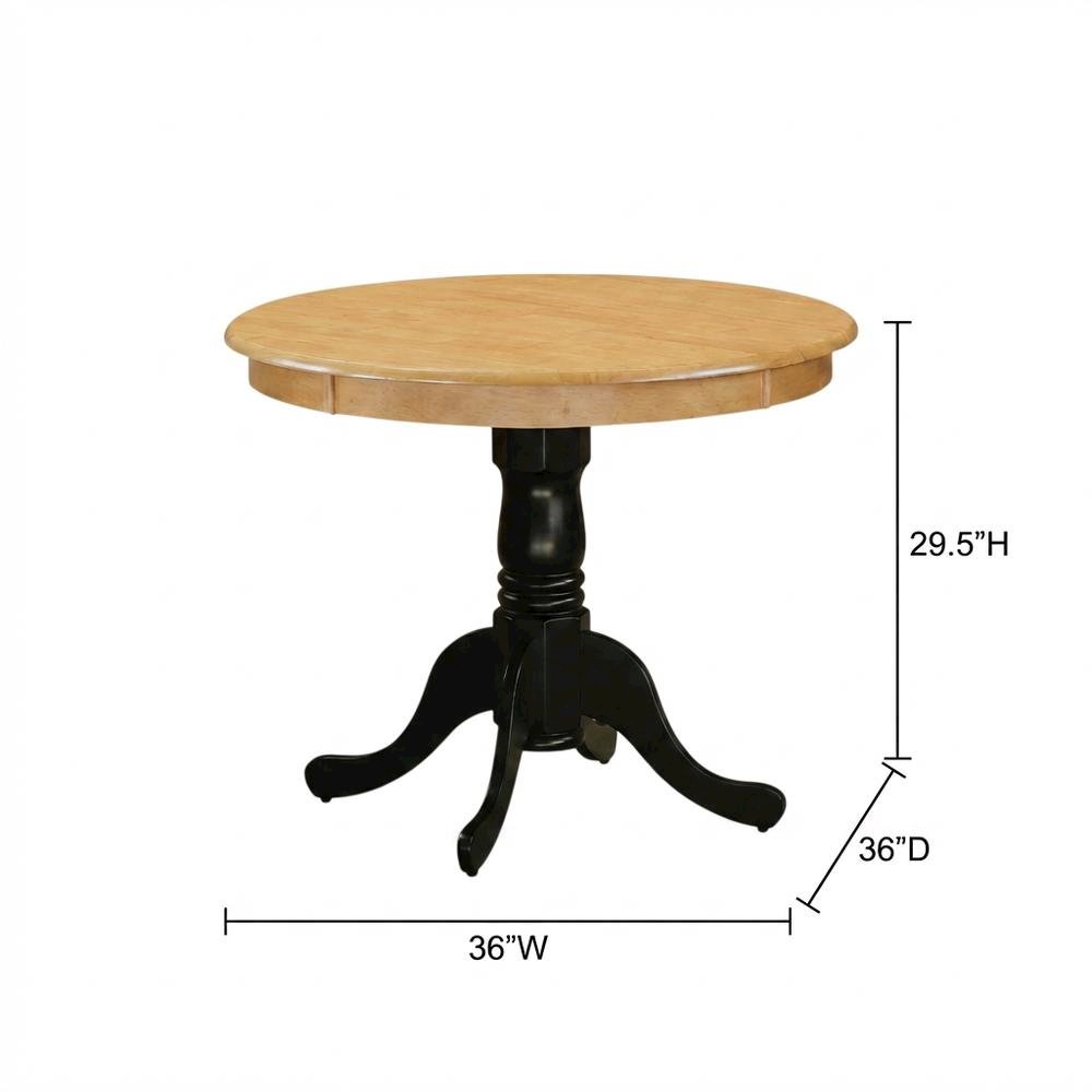 Oak Black Round Pedestal Dining Table, Traditional, Seats 4