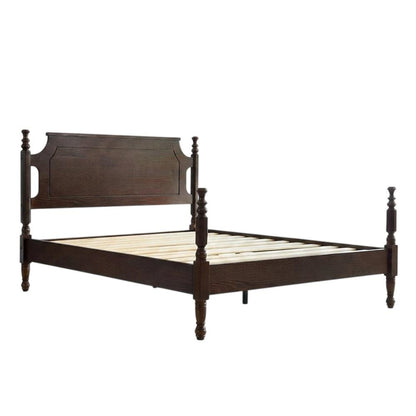 Solid Wood Platform Bed with Headboard, Traditional Queen Size