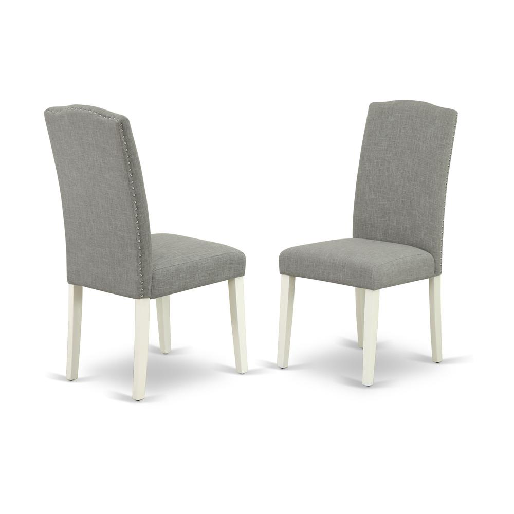 East West Furniture X076EN206-5 5-Piece Beautiful Rectangular Table Set a Good Distressed Jacobean Rectangular Dining Table Top and 4 Beautiful Linen Fabric Parson Dining Room Chairs with Nail Heads a