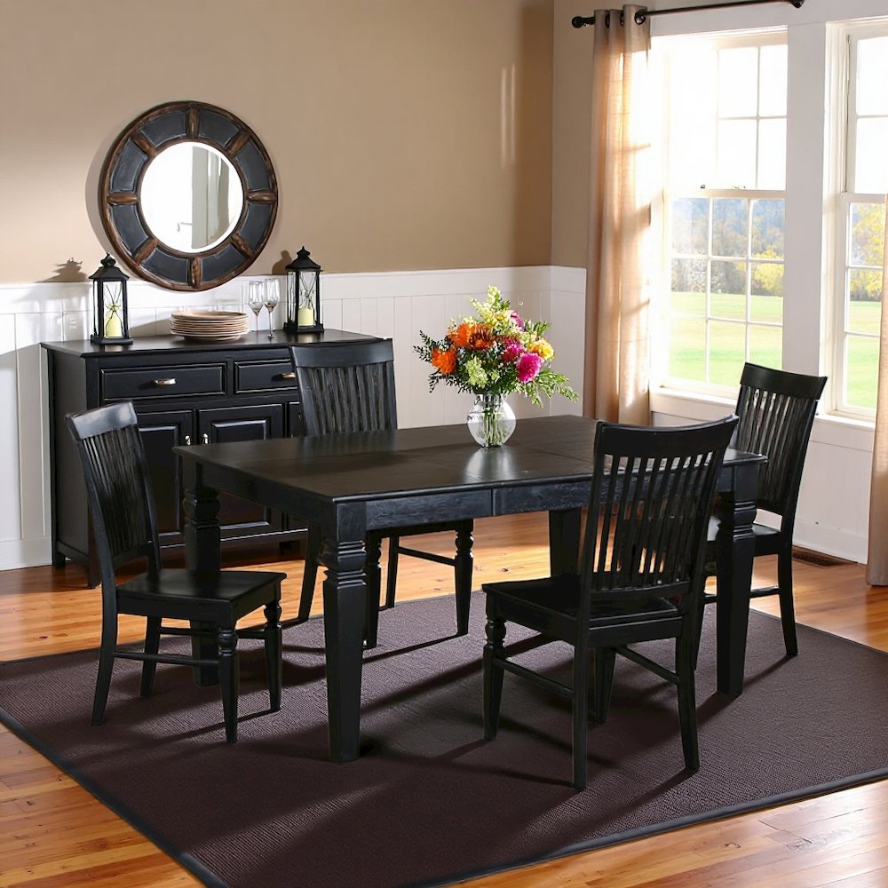 Black 5 Piece Dining Table Set with Chairs, Solid Wood Kitchen Table