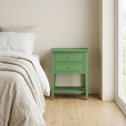 Clover Green Wooden Nightstand with 2 Drawers and Stable Design