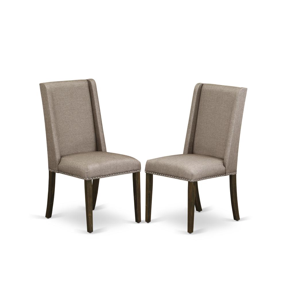 East West Furniture 6-Pc Modern Dining Table Set-Dark Khaki Linen Fabric Seat and High Stylish Chair Back Dining chairs, A Rectangular Bench and Rectangular Top Mid Century Dining Table with Hardwood