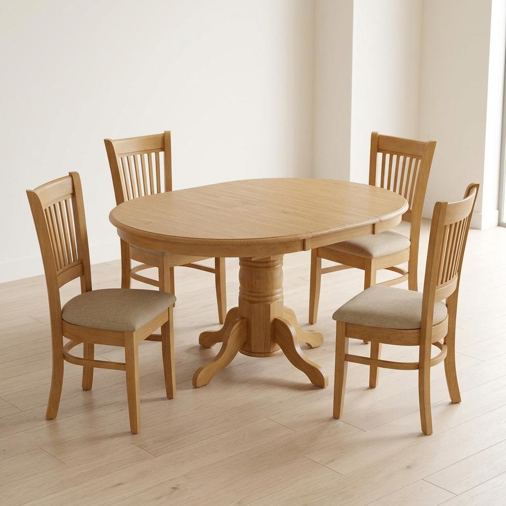 Solid Wood Dining Table & Microfiber Chairs 5-Piece, Butterfly Leaf, Oak