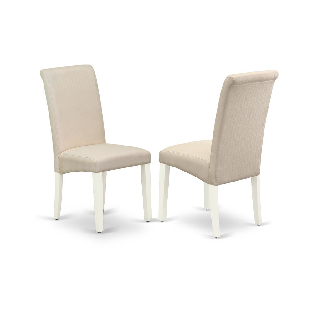 East West Furniture X076BA201-7 7-Pc Kitchen Set - 6 Dining Padded Chairs and 1 Modern Rectangular Distressed Jacobean Kitchen Dining Table Top with High Chair Back - Linen White Finish