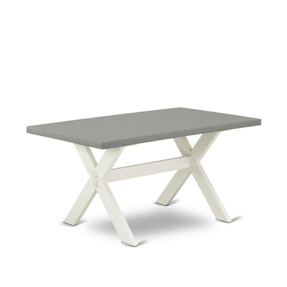East West Furniture 7-Pc Modern Dining Table Set Consists of 6 Mid Century Modern Dining Chairs with Upholstered Seat -Rectangular Wood Dining Table - Cement and Wirebrushed Linen White Finish