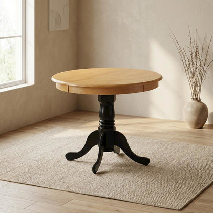 Oak Black Round Pedestal Dining Table, Traditional, Seats 4