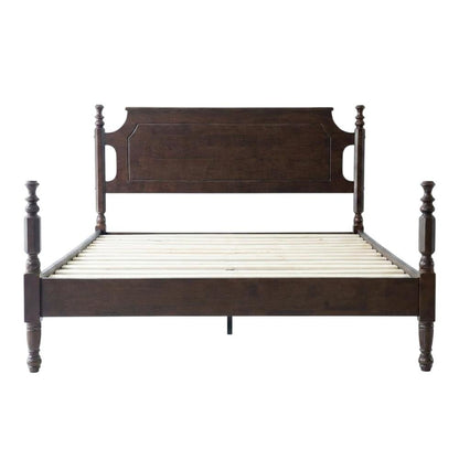 Solid Wood Platform Bed with Headboard, Traditional Queen Size