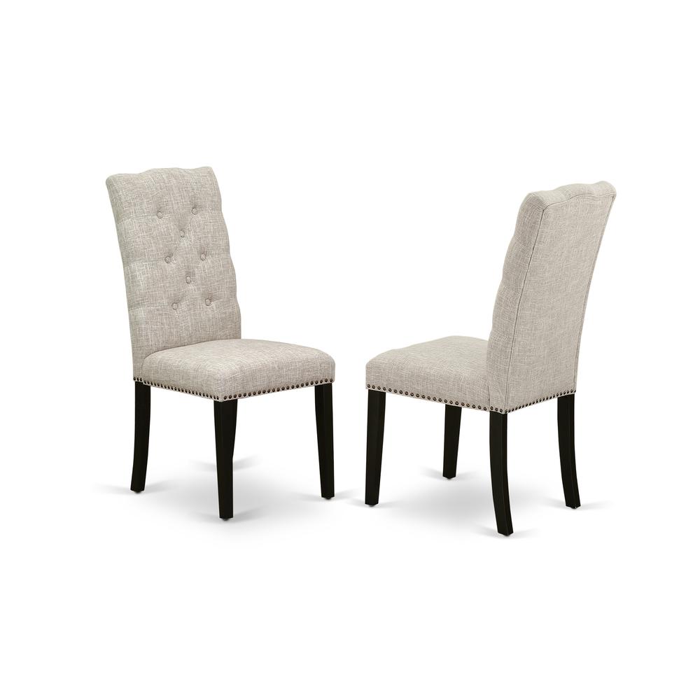 East West Furniture 6-Pc Wooden Dining Table Set-Doeskin Linen Fabric Seat and Button Tufted Chair Back Dining chairs, A Rectangular Bench and Rectangular Top Wood Dining Table with Hardwood Legs - Di