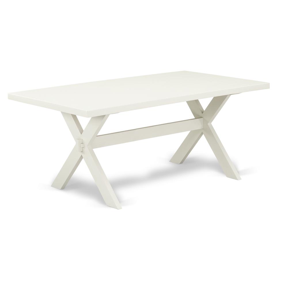 East West Furniture 6-Piece -Pond Linen Fabric Seat and Button Tufted Chair Back Parson chairs, A Rectangular Bench and Rectangular Top Wood Dining Table with Wooden Legs - Linen white and Linen white