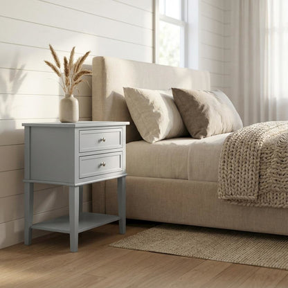 Urban Gray Nightstand, 2 Wood Drawers, Sturdy Construction for Bedroom Storage