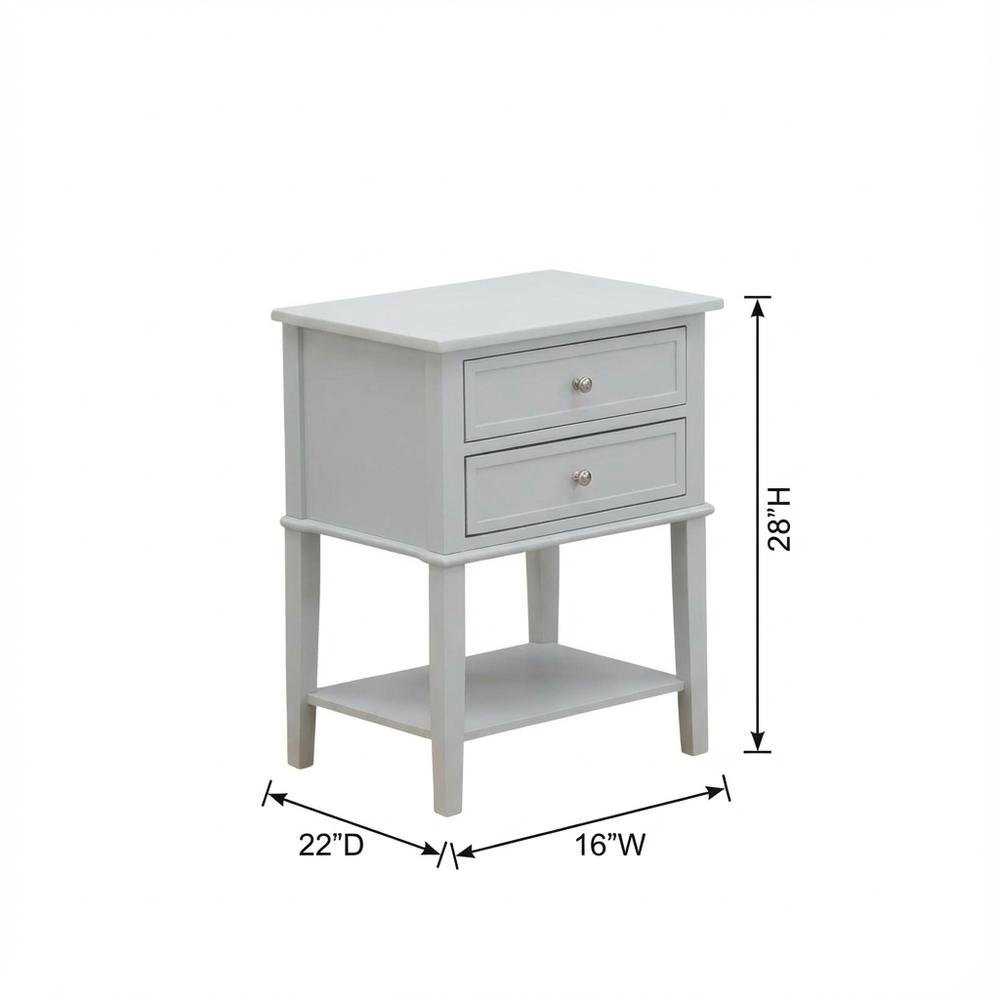Urban Gray Nightstand, 2 Wood Drawers, Sturdy Construction for Bedroom Storage