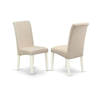 East West Furniture X077BA201-9 9-Pc Dining Table Set - 8 Kitchen Chairs and 1 Modern Rectangular Distressed Jacobean Wood Dining Table Top with High Chair Back - Linen White Finish