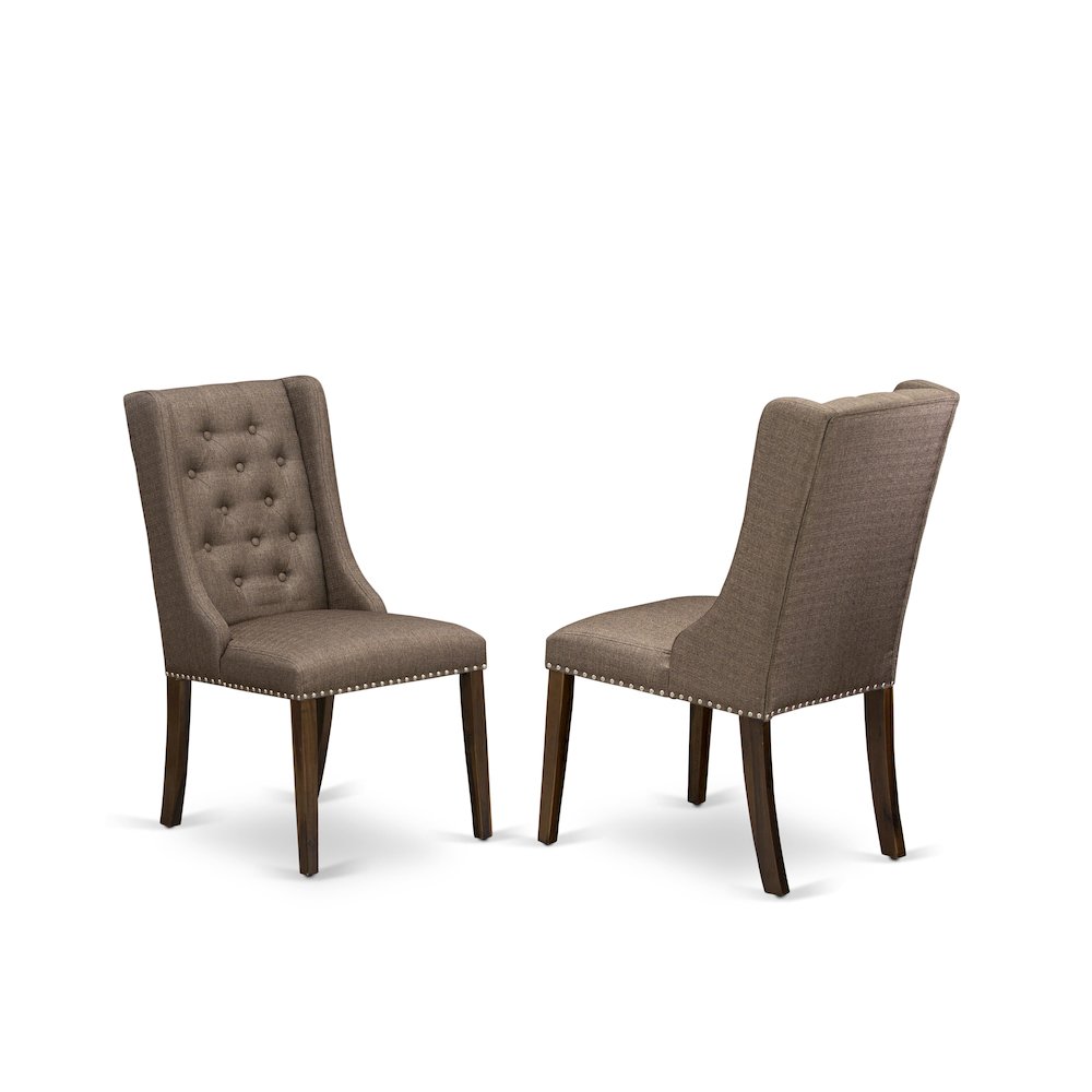 7-Piece Dining Set A Mid Century Modern Table, 6 Brown Linen Fabric Chairs