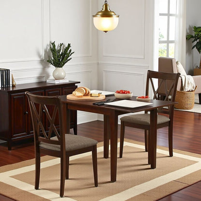 Solid Wood Small Dining Table for 2 with Chairs, Mahogany Brown Finish