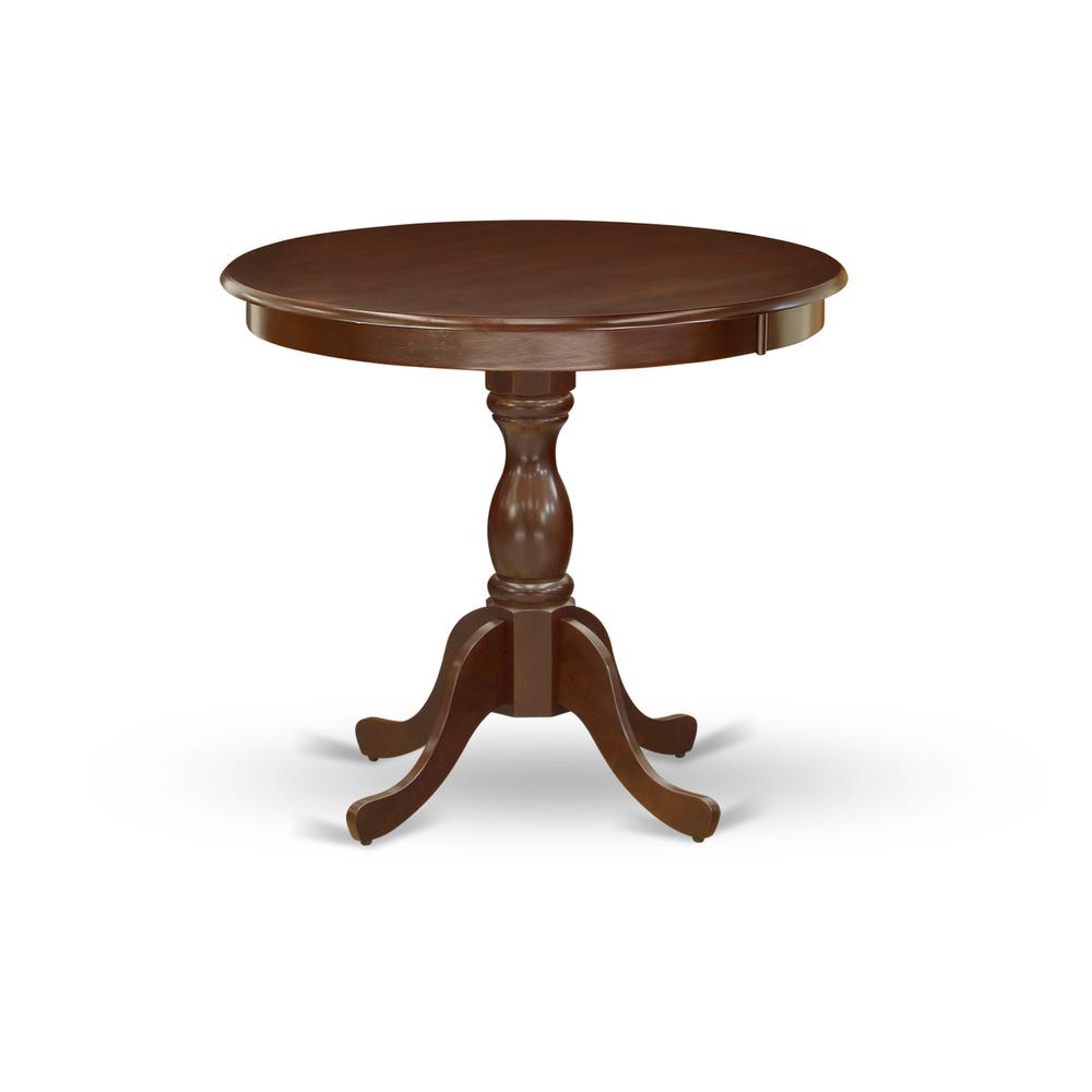 AMNF3-MAH-C 3 Piece Dining Table Set - 1 Round Pedestal Table and 2 Mahogany Dining Chairs - Mahogany Finish