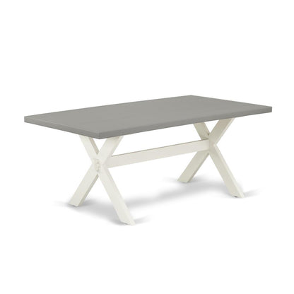 East West Furniture X097LA206-6 6-Piece Gorgeous Rectangular Table Set an Outstanding Cement Color Rectangular Dining Table Top and Cement Color Dining Room Bench and 4 Excellent Linen Fabric Dining C