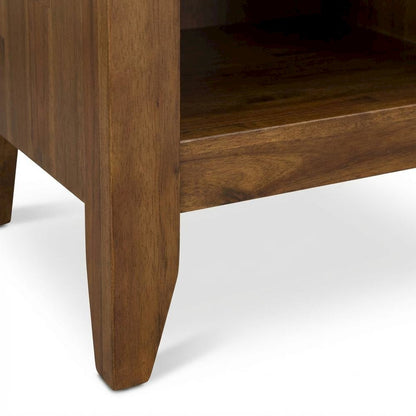 Small Nightstand with Wood Drawer in Antique Walnut Finish for Bedroom Storage