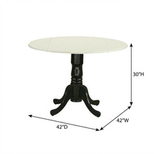 Linen White Drop Leaf Round Table, Pedestal Base, Seats 4