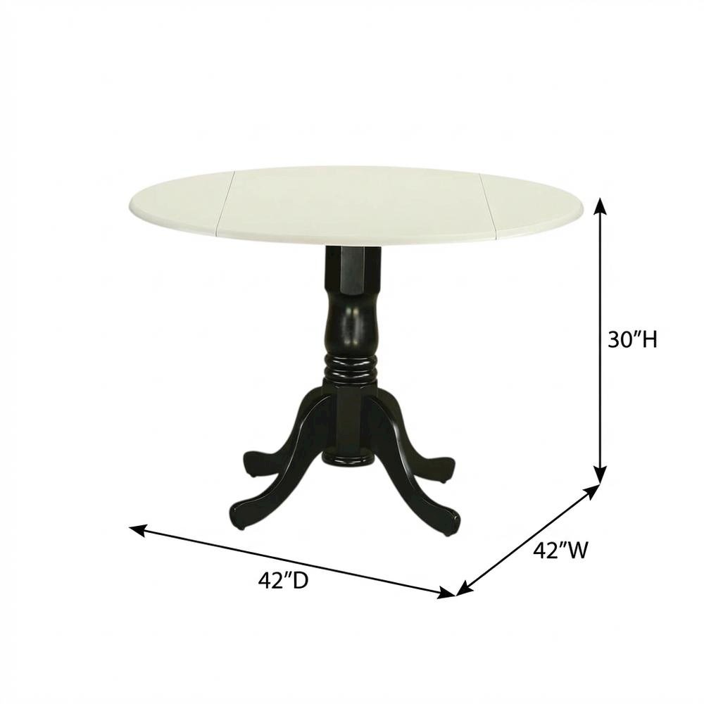 Linen White Drop Leaf Round Table, Pedestal Base, Seats 4
