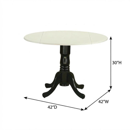 Linen White Drop Leaf Round Table, Pedestal Base, Seats 4